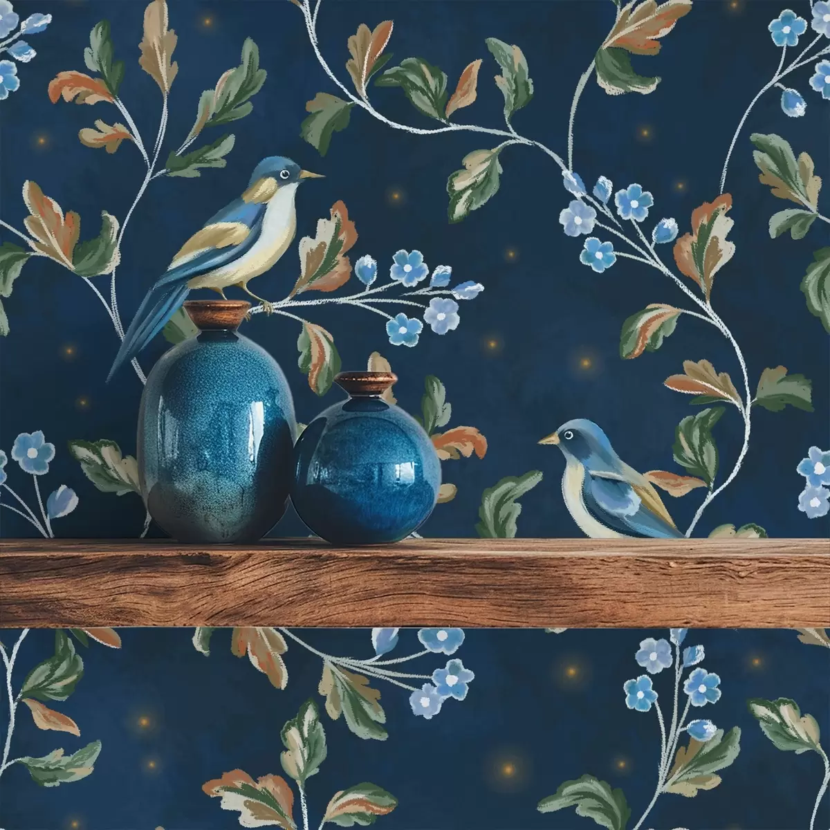 Tapety Prsa na větvích, noční modré pozadí s jiskrami a00858