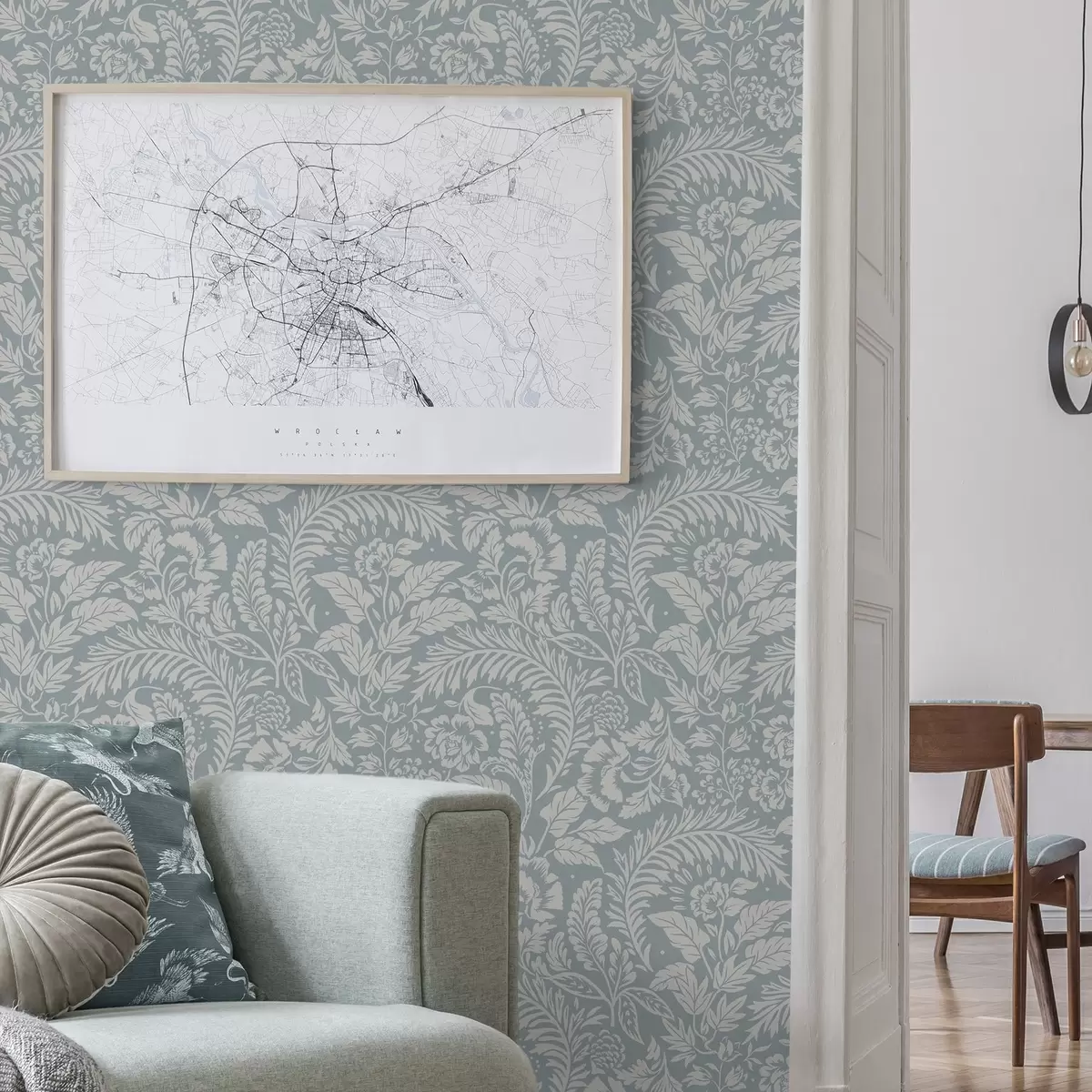 Tapety Monochromatický květinový vzor na šedo-modrém pozadí a00859