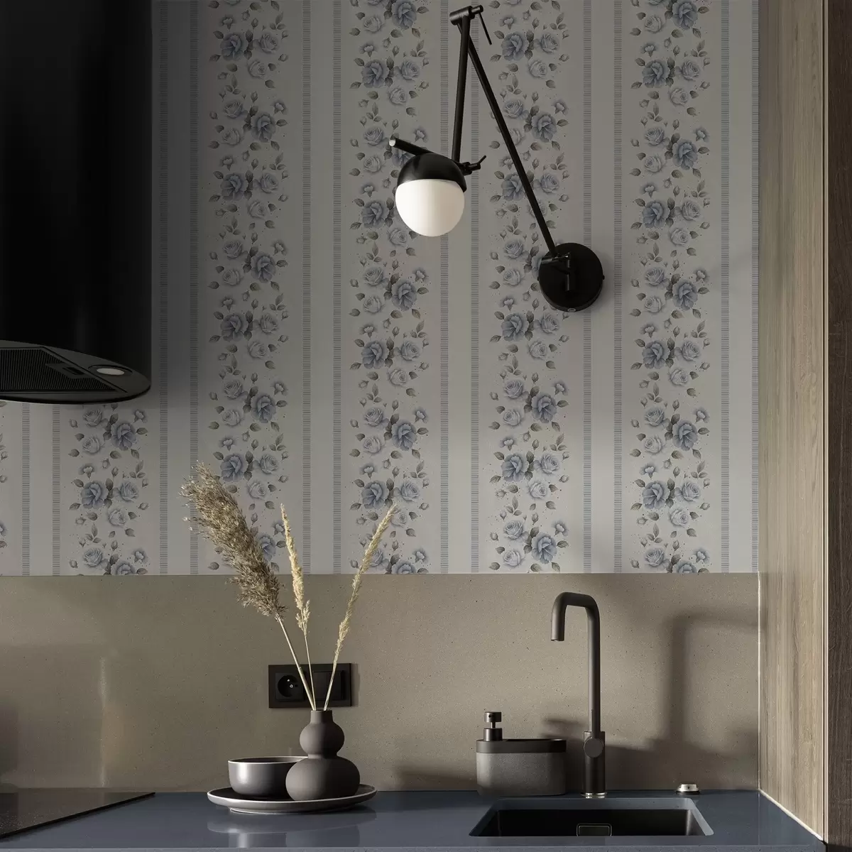 Tapety Modré růže ve svislých pruzích na světlém pozadí a00860