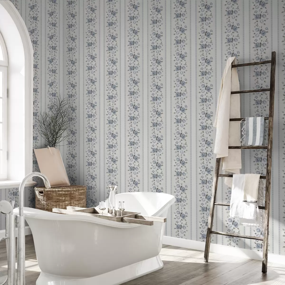 Tapety Modré růže ve svislých pruzích na světlém pozadí a00860