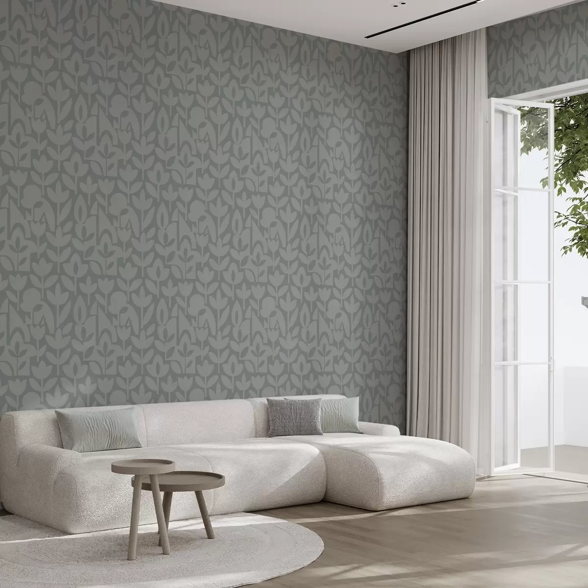 Tapety Geometrické květinové siluety v modré barvě břidlice a00875