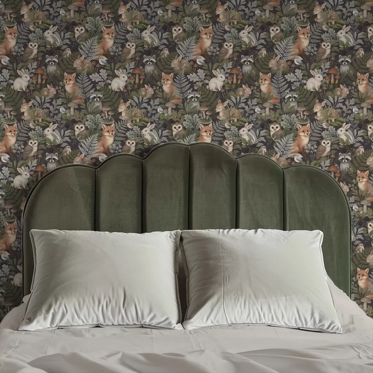 Tapety Lesní zvířata a kapradiny na tmavém uhlí a00880