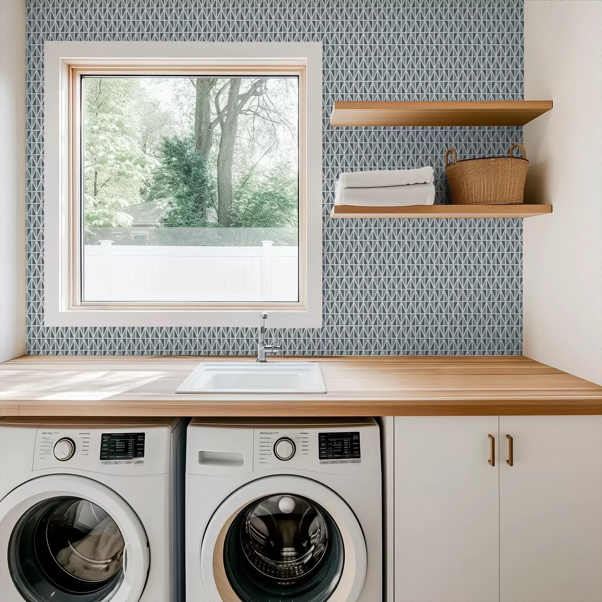 Tapety Jemná bílá diamantová mřížka na tlumené modrozelené barvě a00903