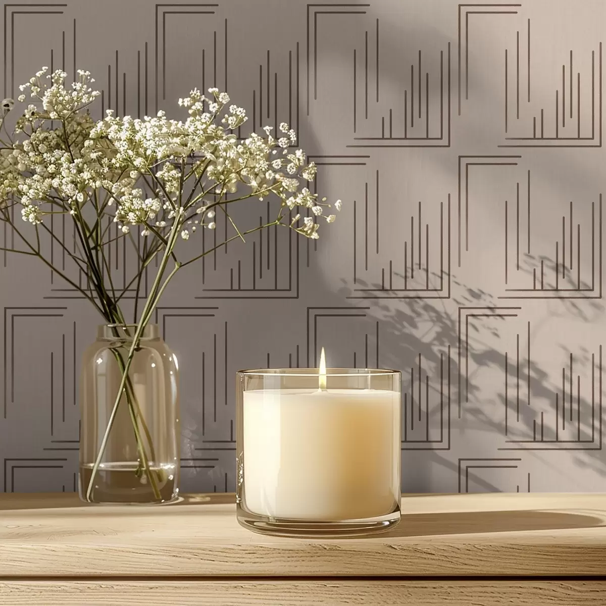 Tapety Kakaové linky v rohu čtverců na teplé béžové barvě a00910