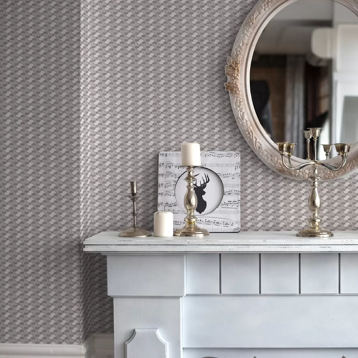 Tapety Modulární dlaždice v barvě mauve s propojenými půlkruhy a00915