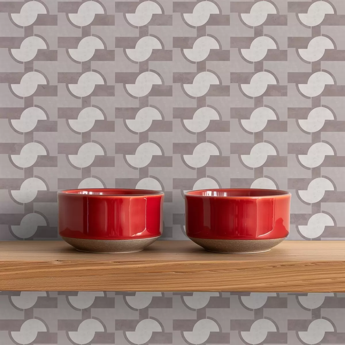 Tapety Modulární dlaždice v barvě mauve s propojenými půlkruhy a00915