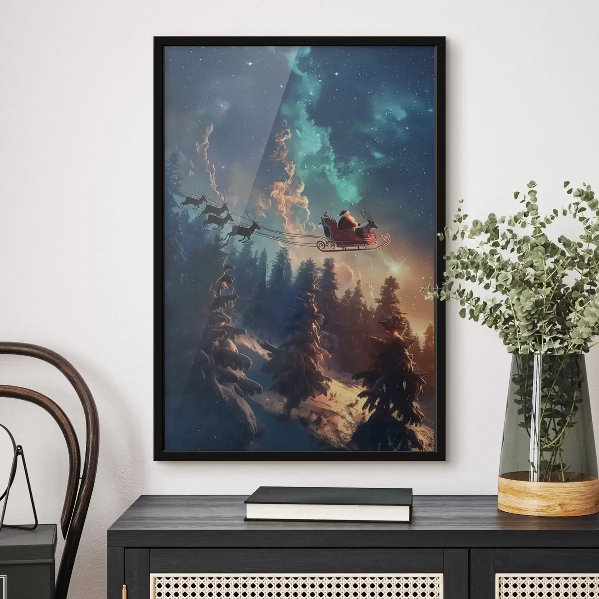 Poster Santa Claus na sobovi f46602