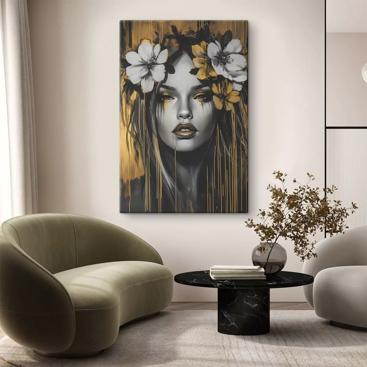 Obraz Abstraktní portrét ženy s květinami Č. s46454