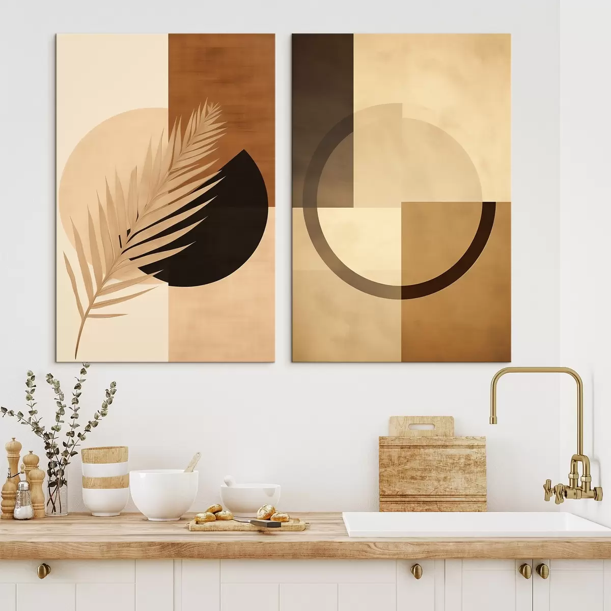 Obraz Terakota a béžová geometrie s motivem palmových listů Č. m00968