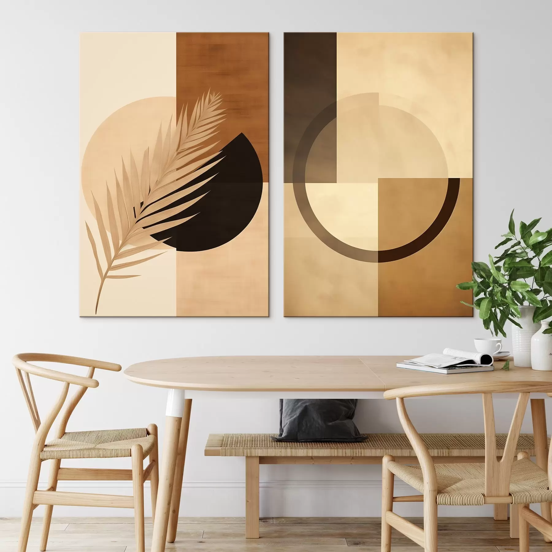 Obraz Terakota a béžová geometrie s motivem palmových listů Č. m00968