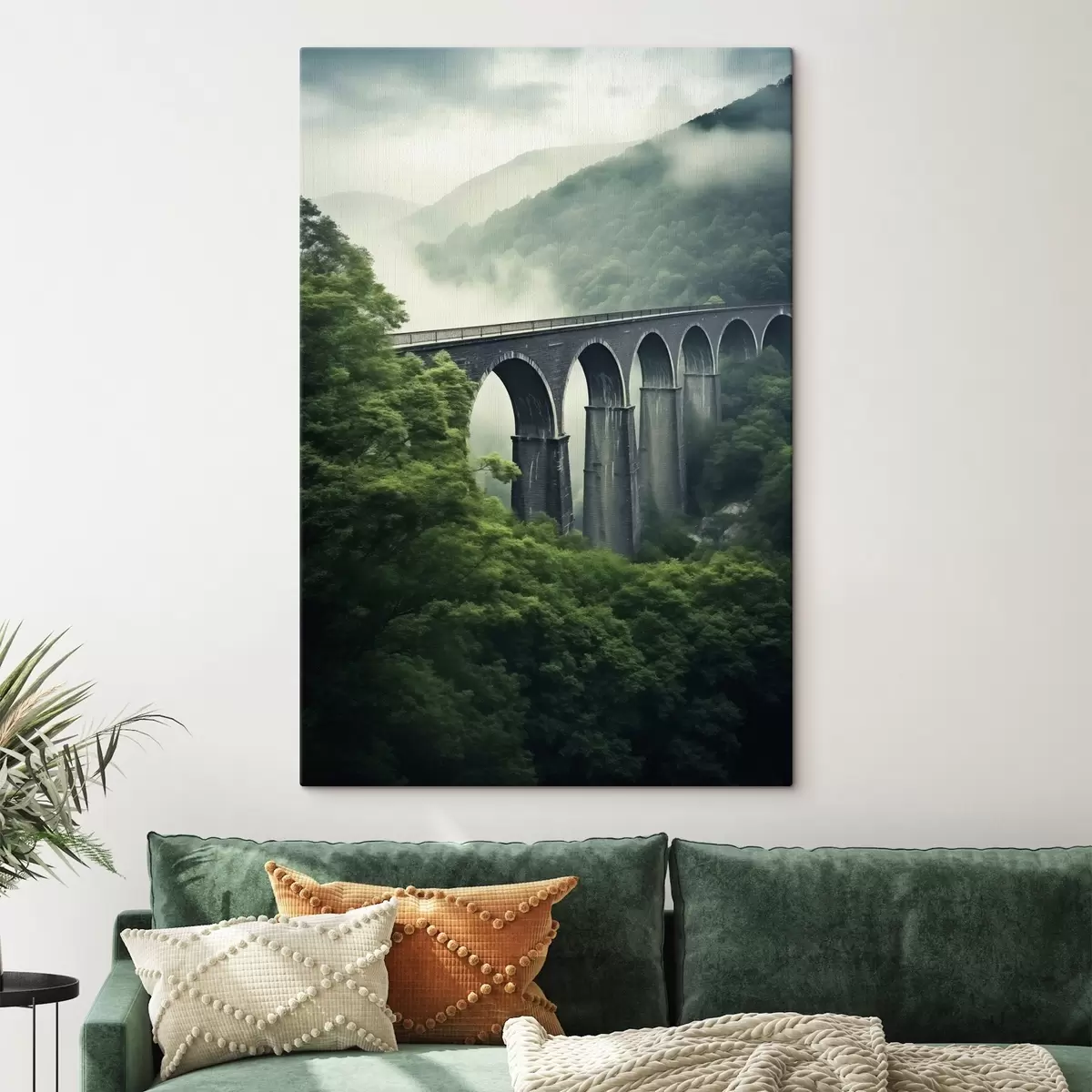 Obraz Kamenný viadukt nad zamlženým zalesněným údolím Č. s46483