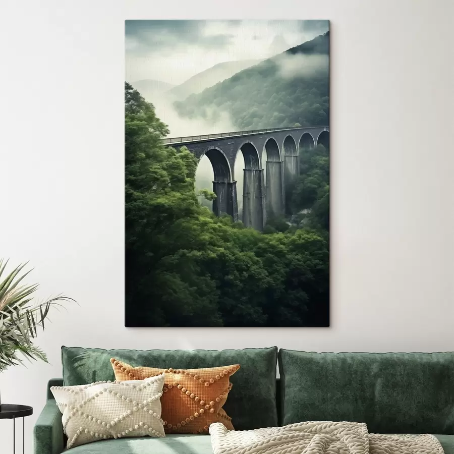 Obraz Kamenný viadukt nad zamlženým zalesněným údolím Č. s46483