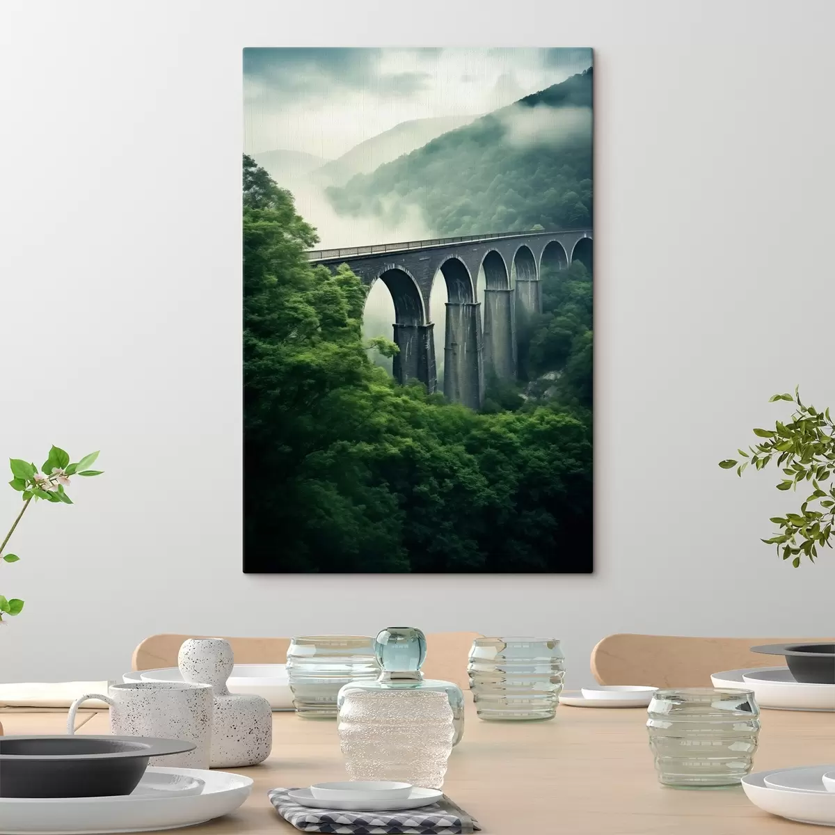 Obraz Kamenný viadukt nad zamlženým zalesněným údolím Č. s46483