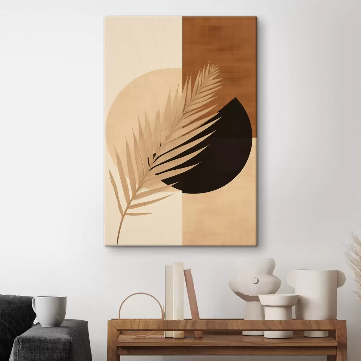 Obraz Palmový list nad terakotovou a krémovou geometrií Č. s46490