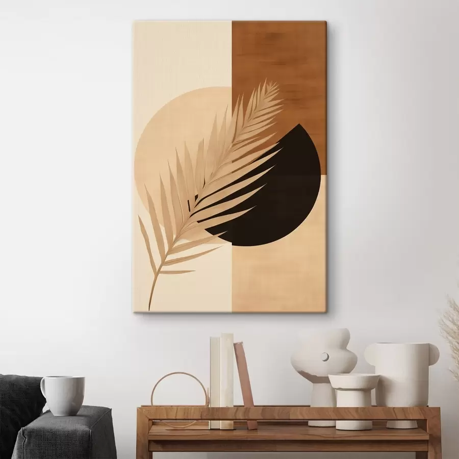 Obraz Palmový list nad terakotovou a krémovou geometrií Č. s46490