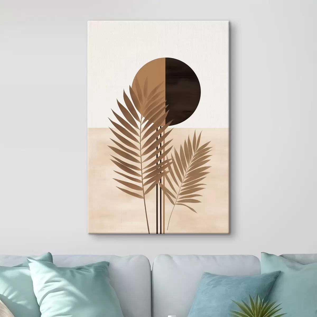 Obraz Dvě palmové listy s motivem rozděleného kruhu slunce Č. s46491