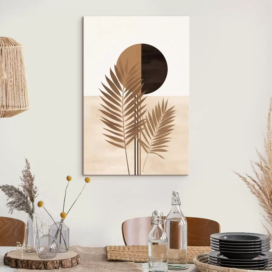 Obraz Dvě palmové listy s motivem rozděleného kruhu slunce Č. s46491