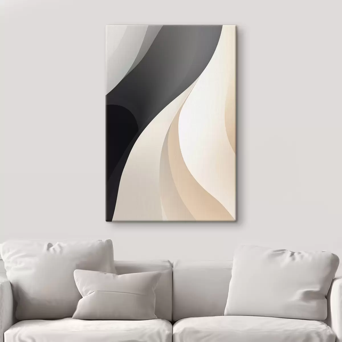 Obraz Elegantní překrývající se křivky v barvách uhlí, slonové kosti a písku Č. s46493