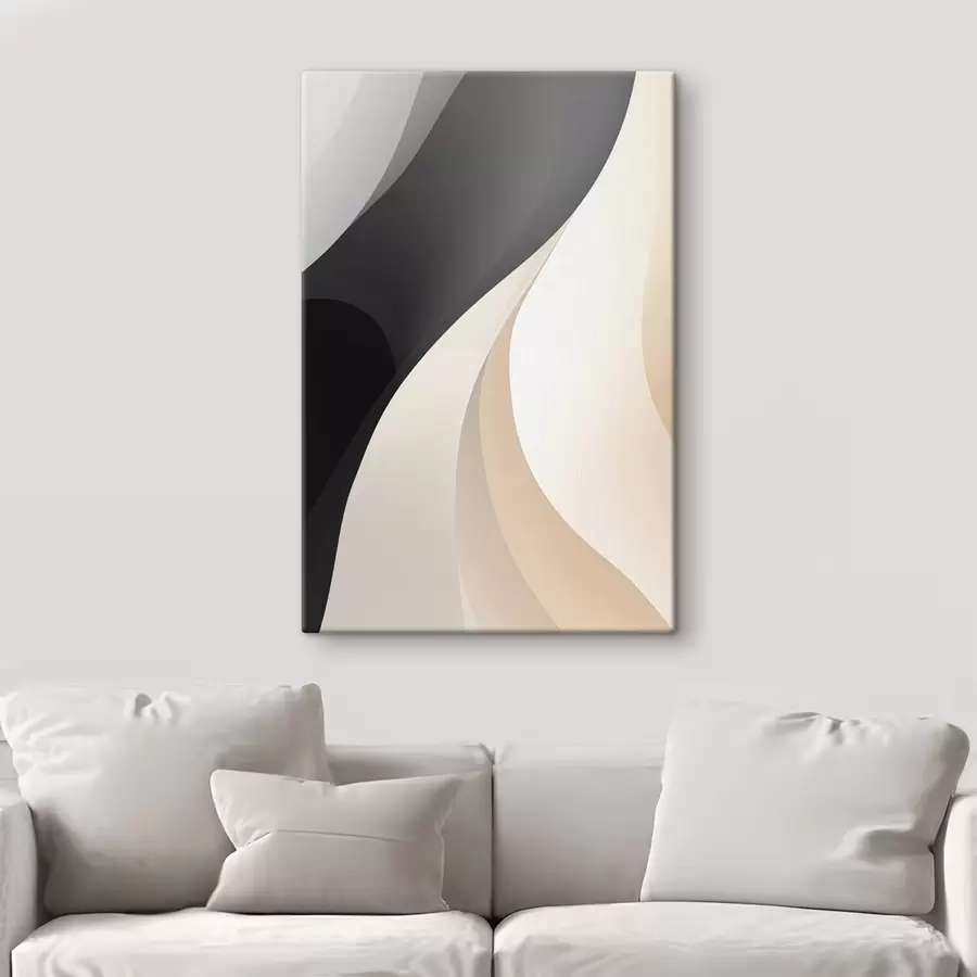 Obraz Elegantní překrývající se křivky v barvách uhlí, slonové kosti a písku Č. s46493