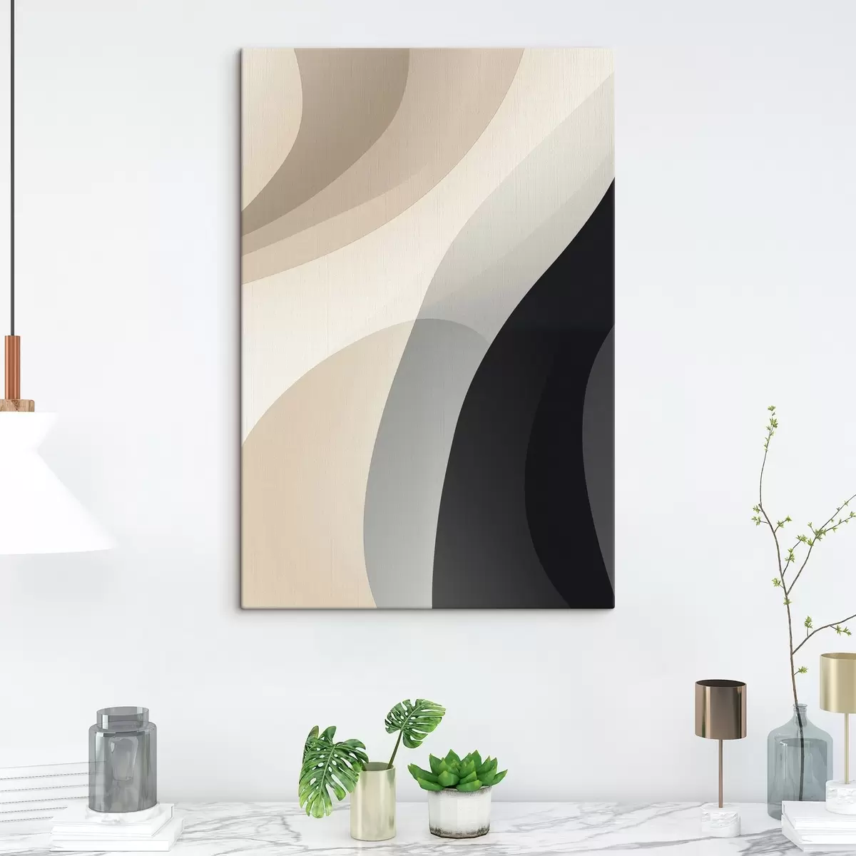 Obraz Organické vlnové tvary v teplé béžové a uhlově šedé barvě Č. s46494