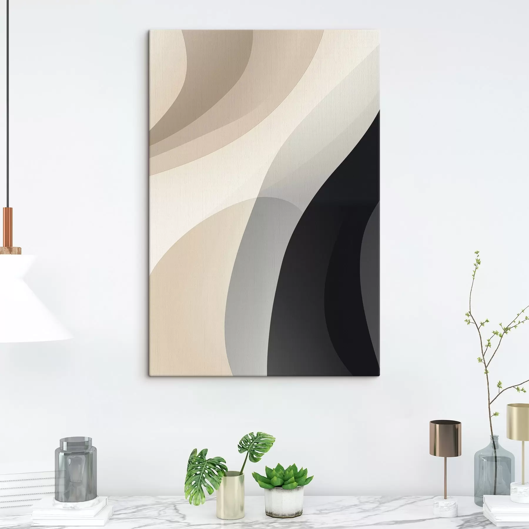 Obraz Organické vlnové tvary v teplé béžové a uhlově šedé barvě Č. s46494