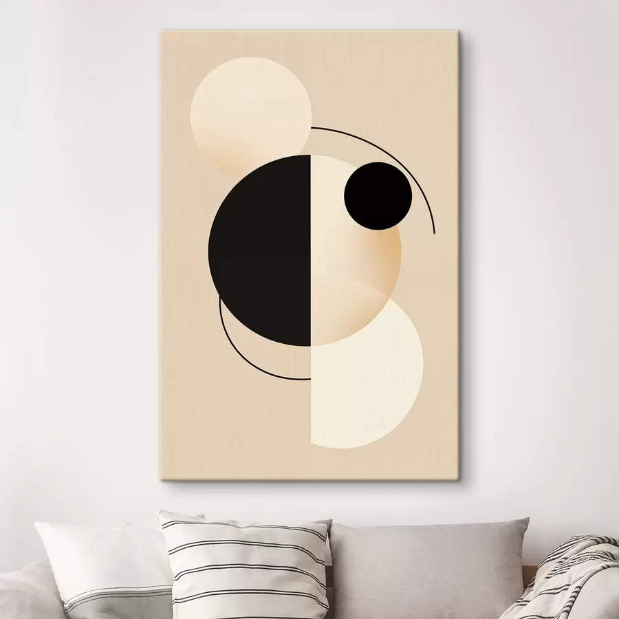 Obraz Grafické kruhy a oblouky v jemné béžové a černé barvě Č. s46497