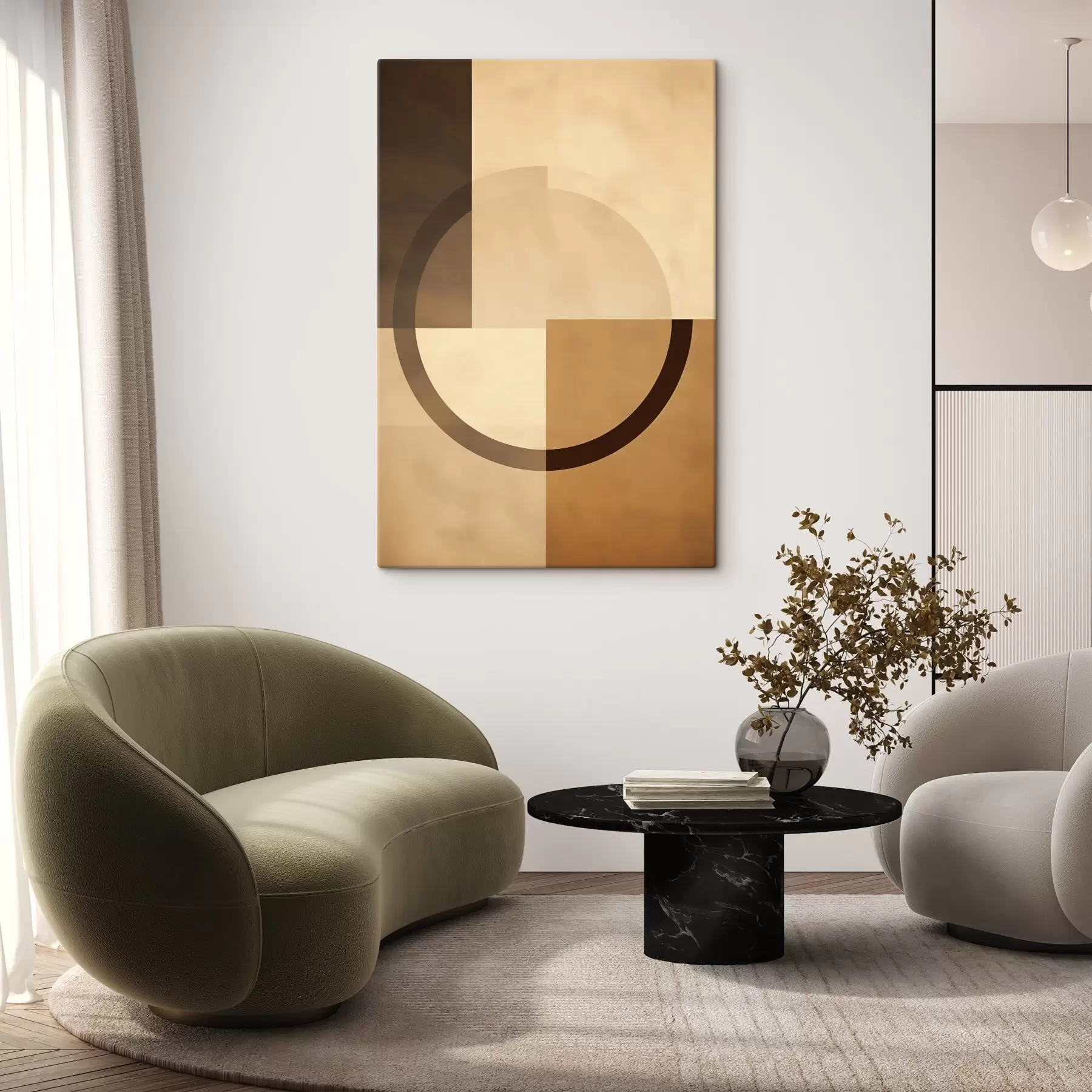 Obraz Tlumené čtverce s průsvitným prstencem, teplá zemitá paleta barev Č. s46498