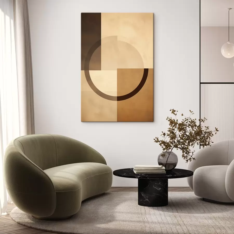 Obraz Tlumené čtverce s průsvitným prstencem, teplá zemitá paleta barev Č. s46498