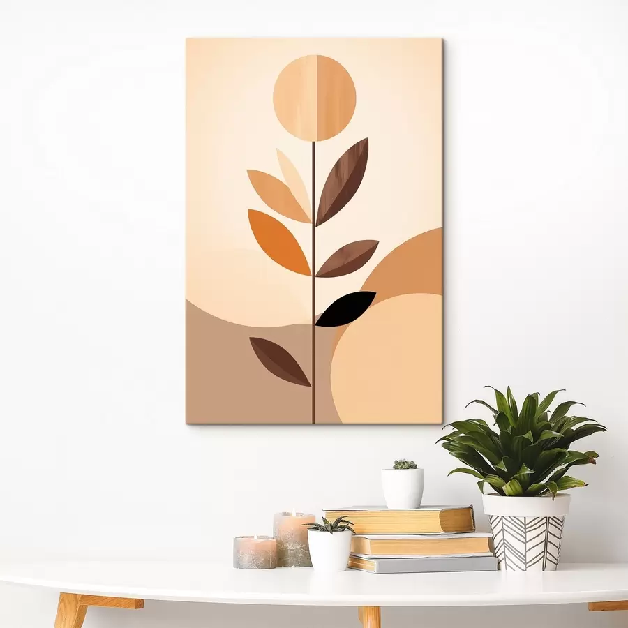 Obraz Stylizovaná květina s geometrickými listy v teplých tónech Č. s46500