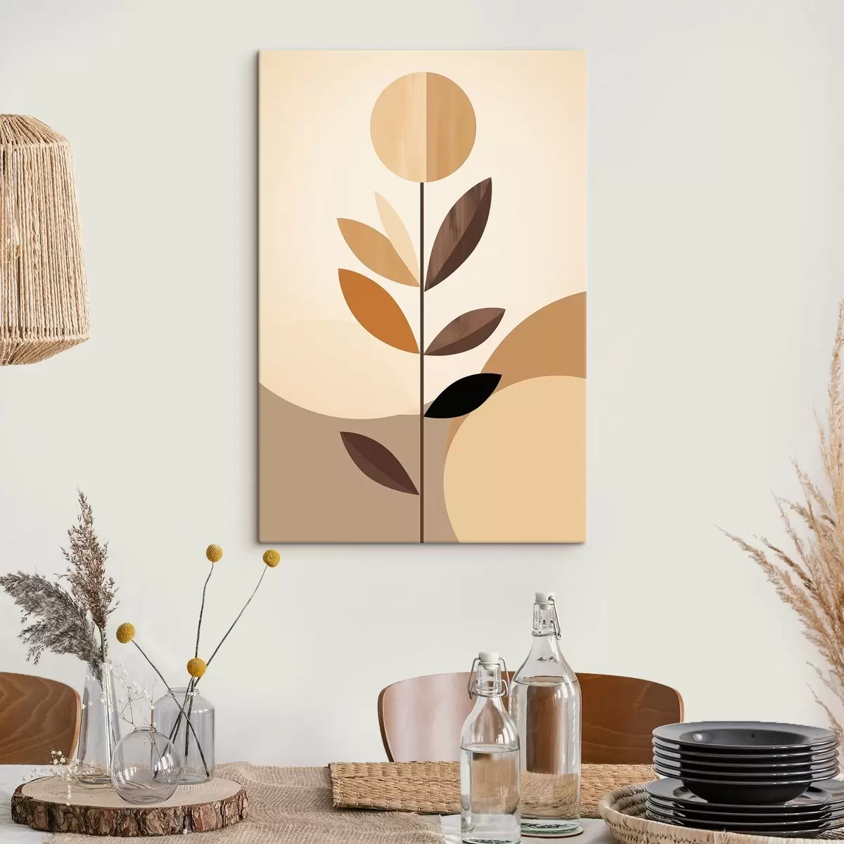 Obraz Stylizovaná květina s geometrickými listy v teplých tónech Č. s46500