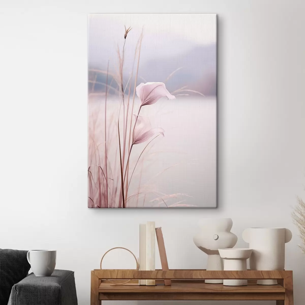 Obraz Jemné růžové květy u klidného jezera Č. s46503