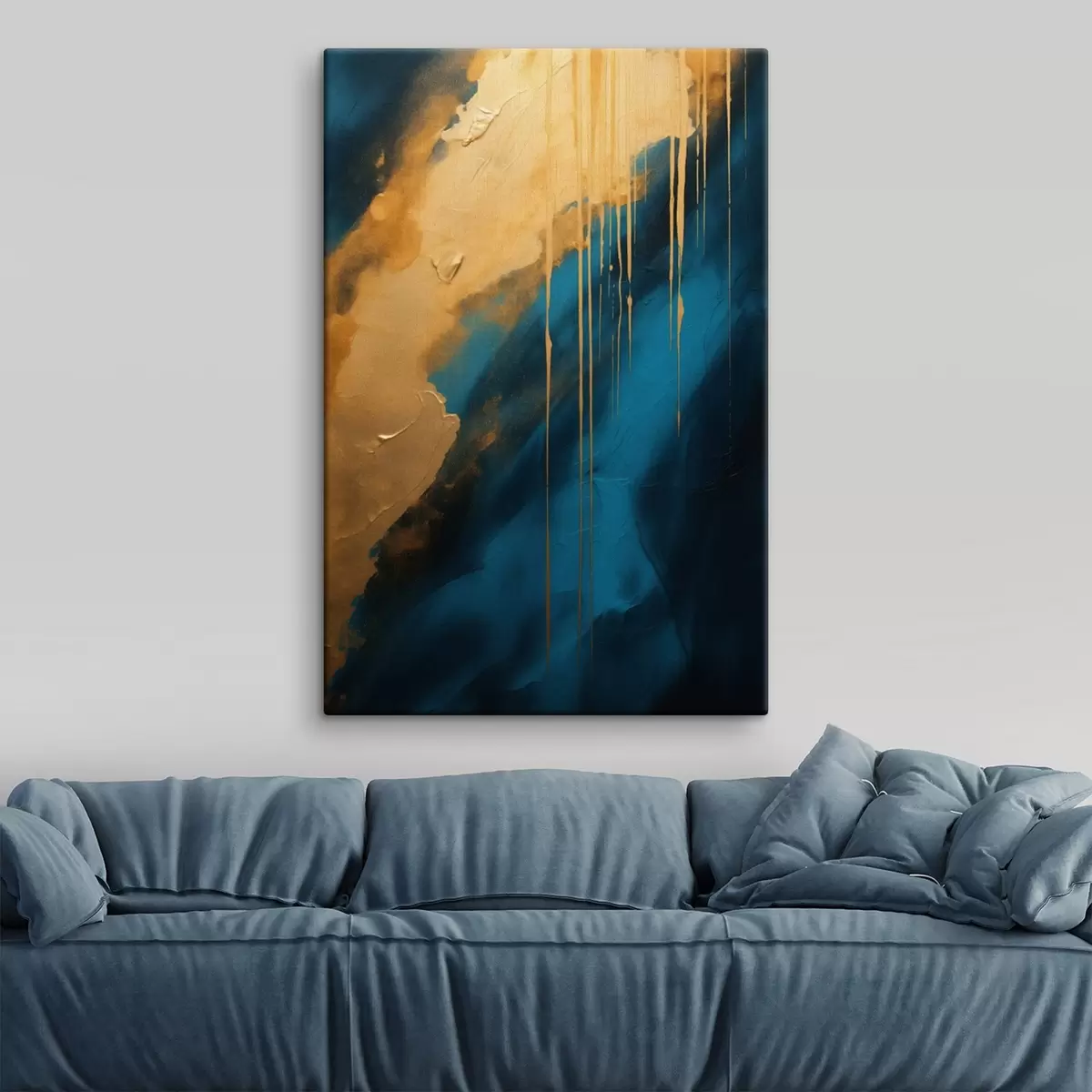 Obraz Tyrkysová a tmavě modrá abstrakce s tekoucími teplými odlesky Č. s46509