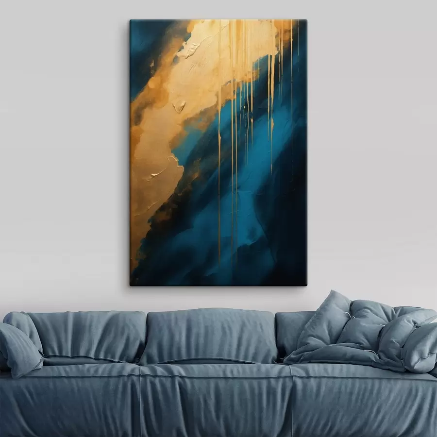 Obraz Tyrkysová a tmavě modrá abstrakce s tekoucími teplými odlesky Č. s46509