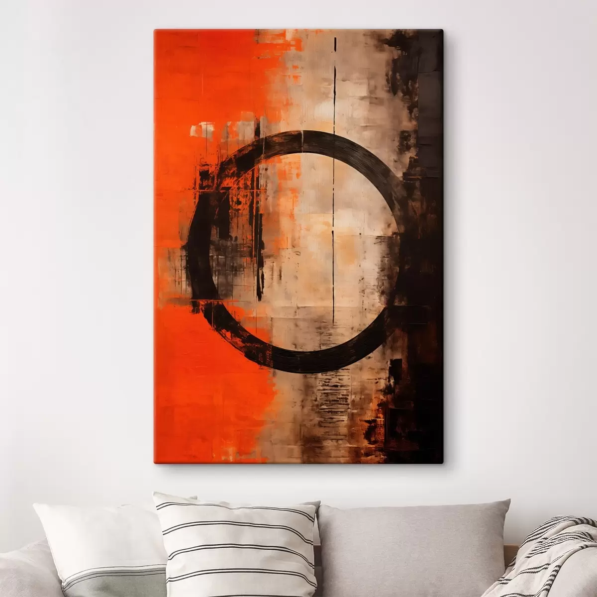 Obraz Abstraktní obraz s velkým černým kruhem a teplými texturami Č. s46528