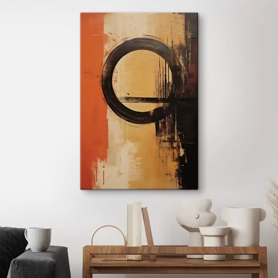 Obraz Abstraktní motiv s černým prstencem na terakotově-pískovém pozadí Č. s46529