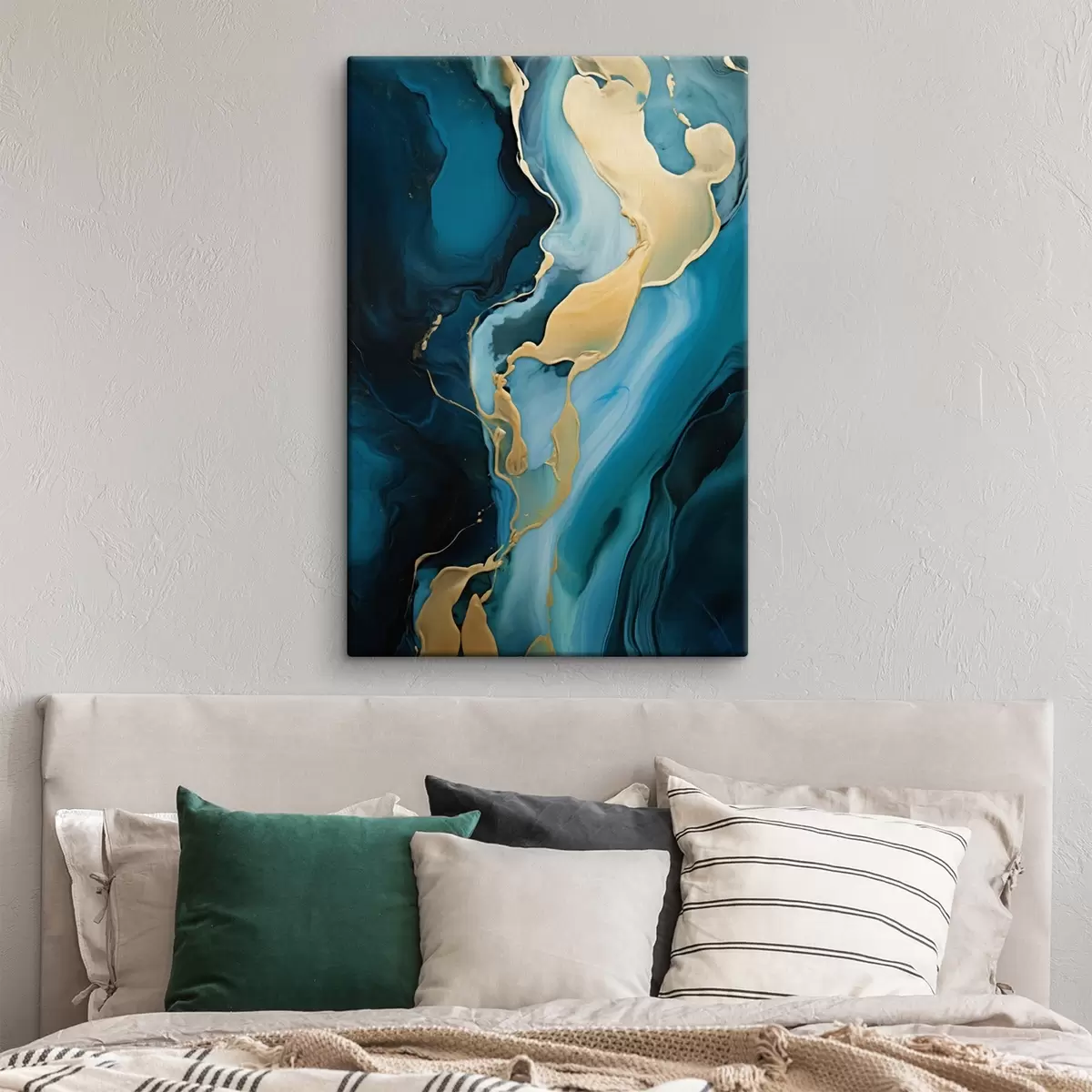 Obraz Modrozelený abstraktní vzor s okrovým pruhem Č. s46530