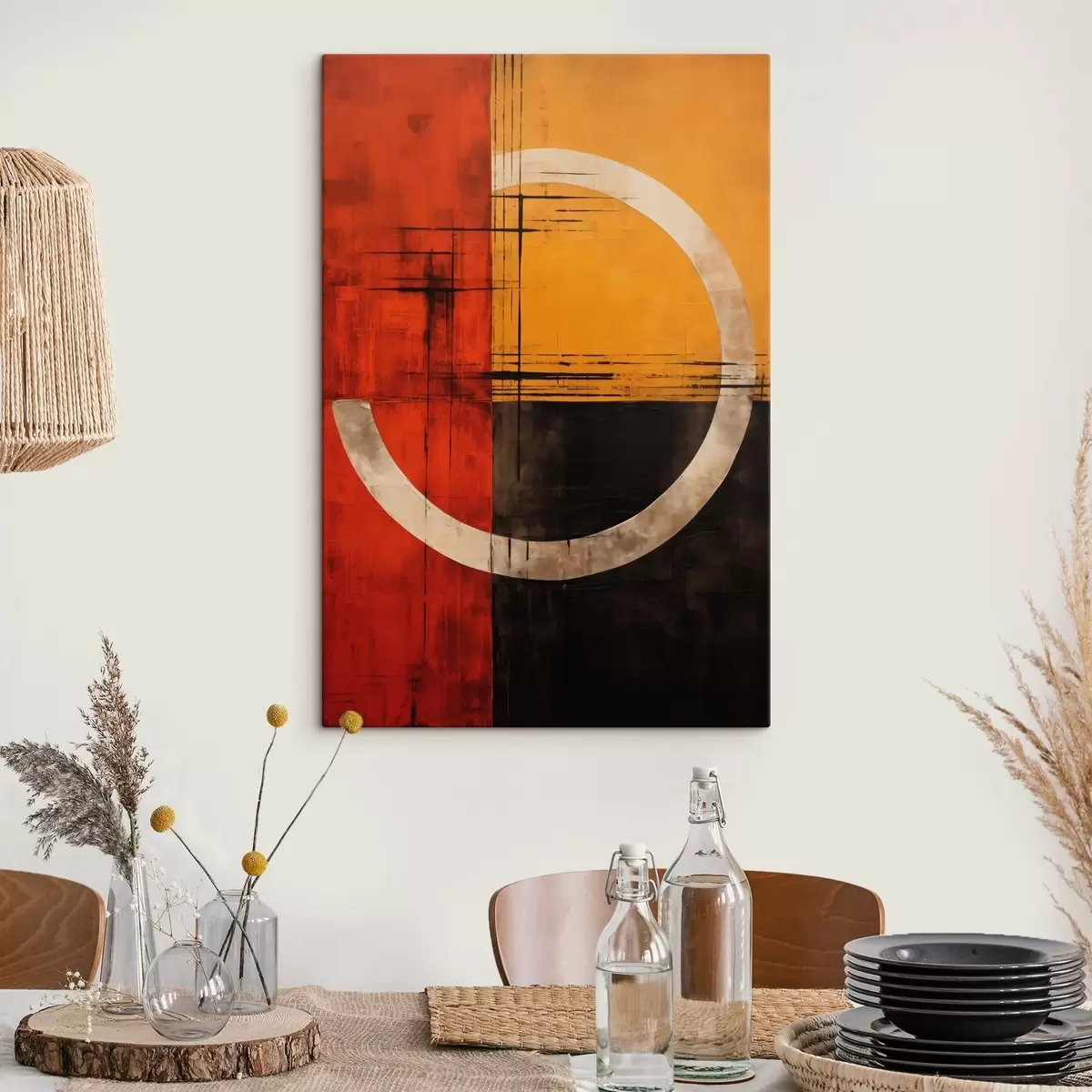Obraz Abstraktní kruh na červeno-černém pozadí s čarami Č. s46535