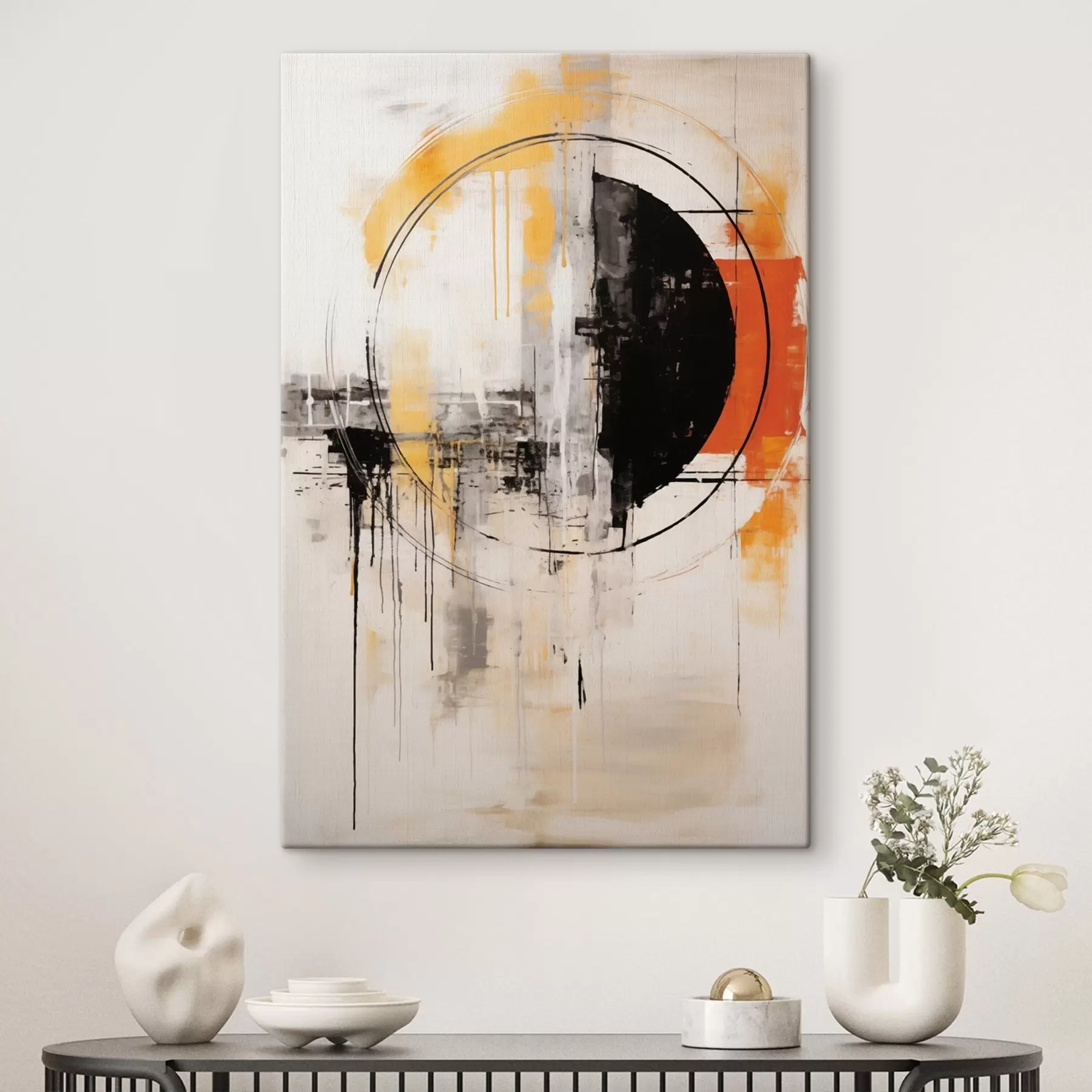 Obraz Monochromatický oranžový kruh s texturovanými kapkami Č. s46536