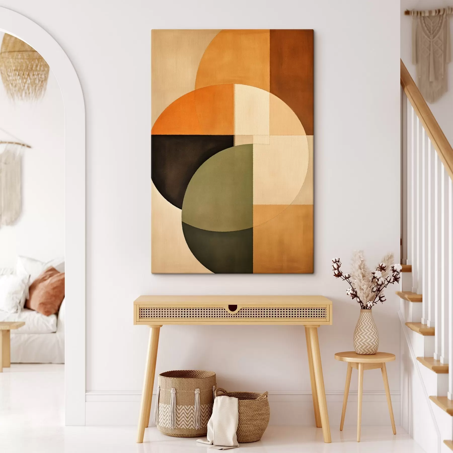 Obraz Protínající se kruhy v pískovo-olivové paletě Č. s46537