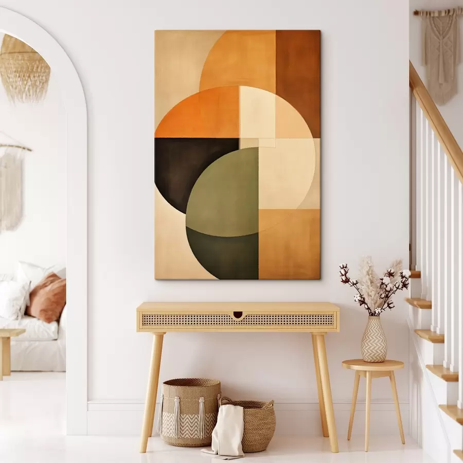 Obraz Protínající se kruhy v pískovo-olivové paletě Č. s46537