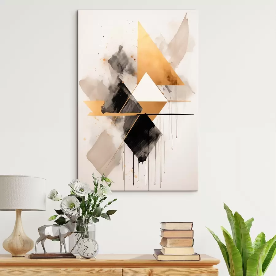 Obraz Geometrie s trojúhelníky a černým kosočtvercem, béžové tahy Č. s46539