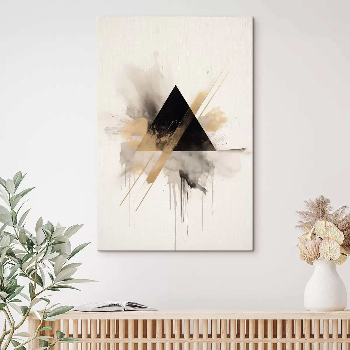 Obraz Geometrie: černý trojúhelník se světlými skvrnami a čarami Č. s46540