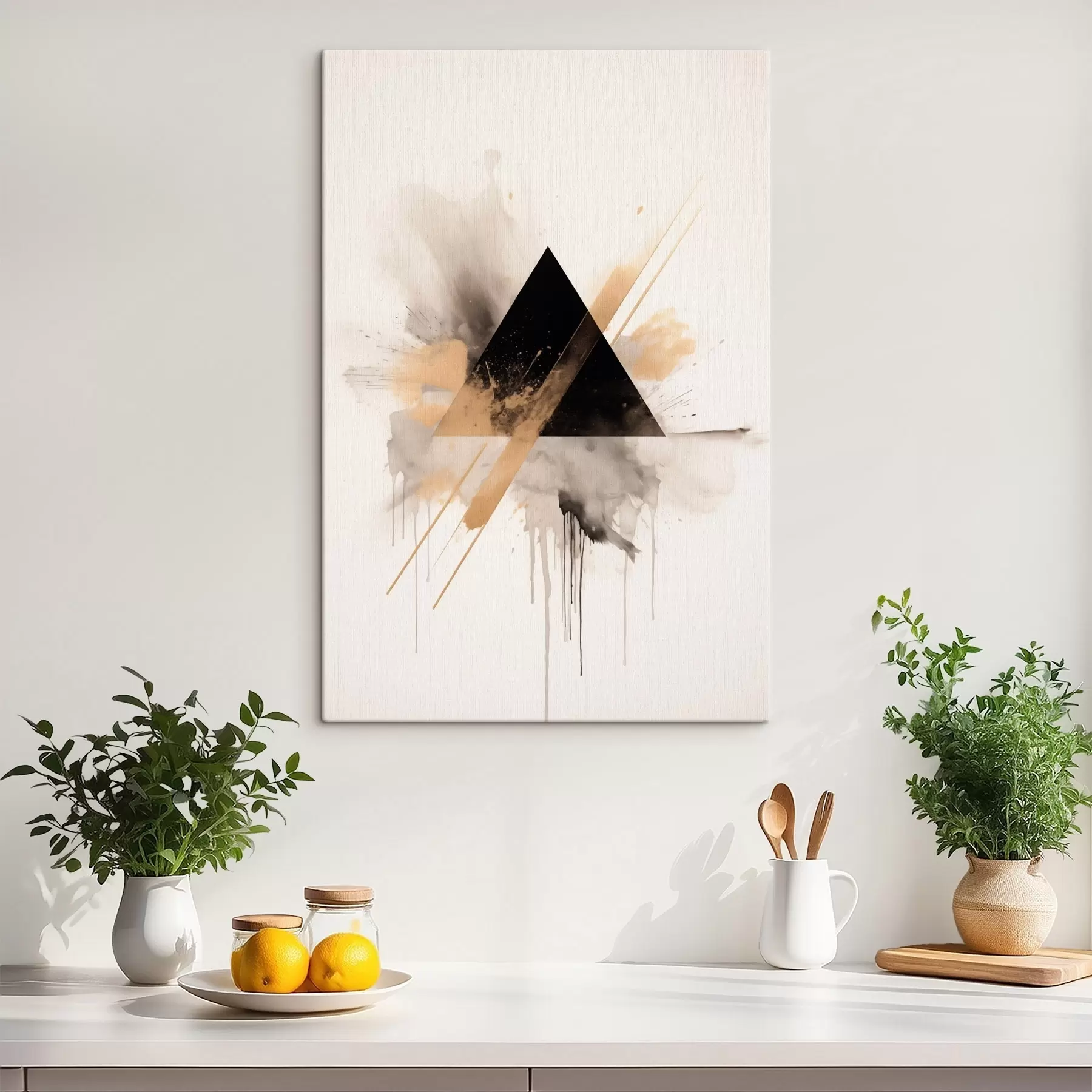 Obraz Geometrie: černý trojúhelník se světlými skvrnami a čarami Č. s46540