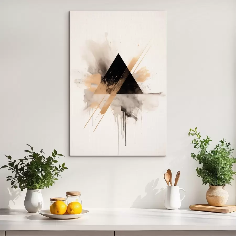 Obraz Geometrie: černý trojúhelník se světlými skvrnami a čarami Č. s46540
