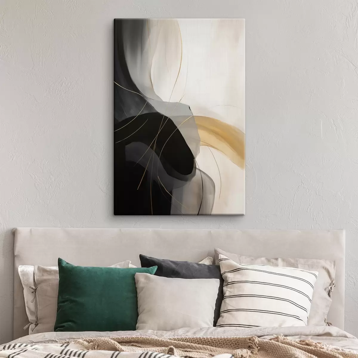 Obraz Jemné křivky v černé a béžové barvě s teplým akcentem Č. s46542