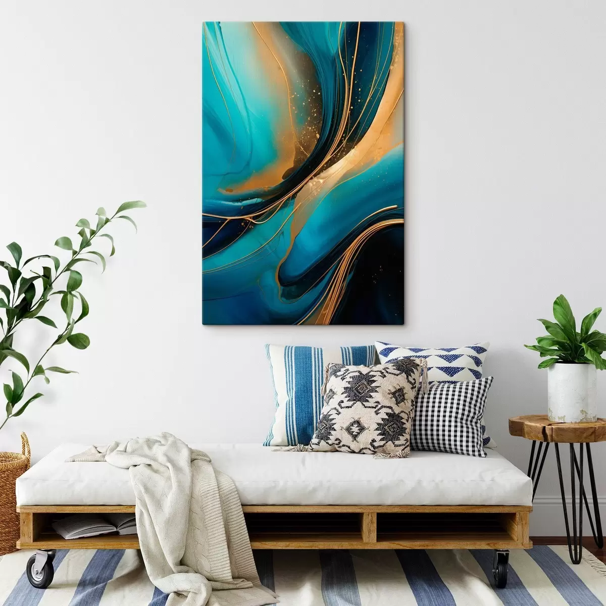 Obraz Tyrkysový proud s tenkými okrovými nitkami Č. s46543