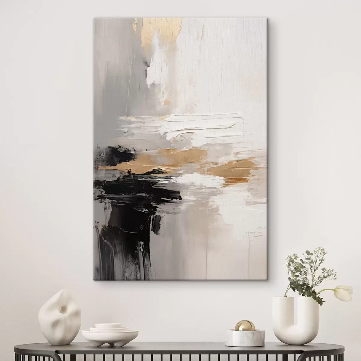 Obraz Nahé tóny s kontrastní černou a okrovou vrstvou Č. s46544