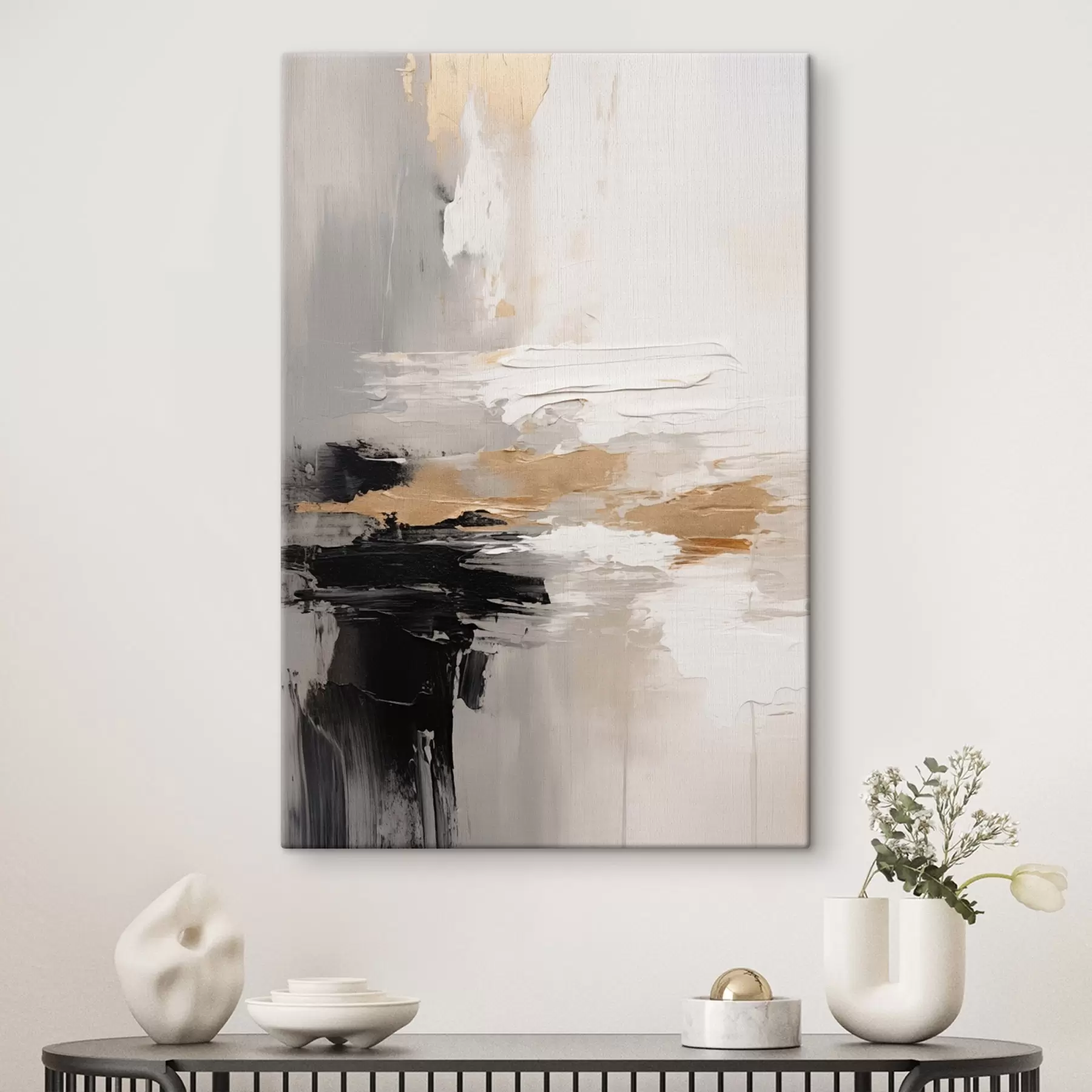 Obraz Nahé tóny s kontrastní černou a okrovou vrstvou Č. s46544