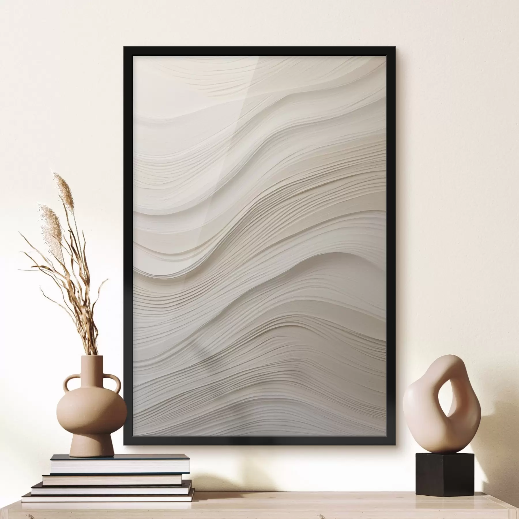 Fototapet Vrstvené reliéfní vlny v pískových tónech, jemná textura f46484