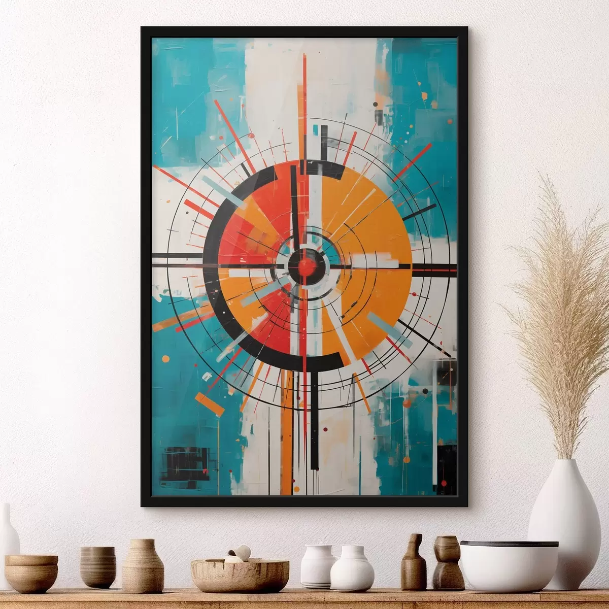 Poster Soustředný terč s modrozelenými a oranžovými segmenty f46486